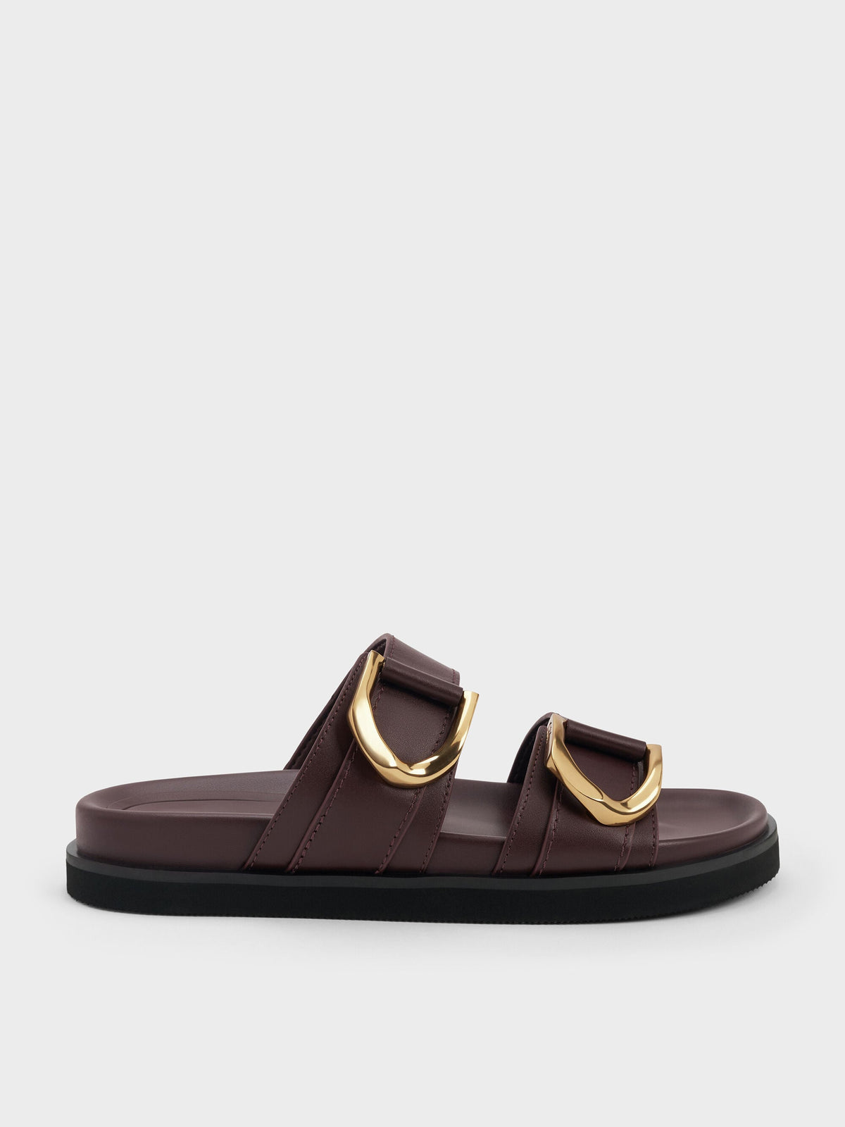 Gabine Gold-Buckle Leather Slides - Plum | CHARLES & KEITH