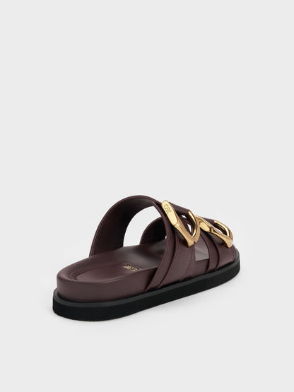 Gabine Gold-Buckle Leather Slides - Plum | CHARLES & KEITH