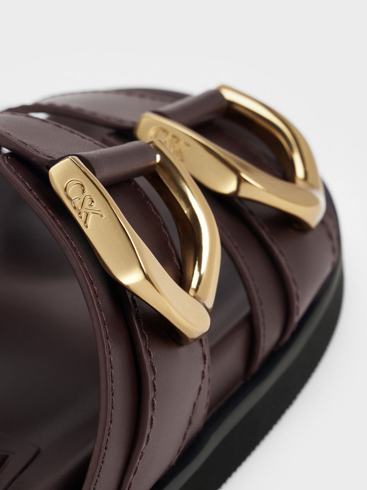 Gabine Gold-Buckle Leather Slides - Plum | CHARLES & KEITH