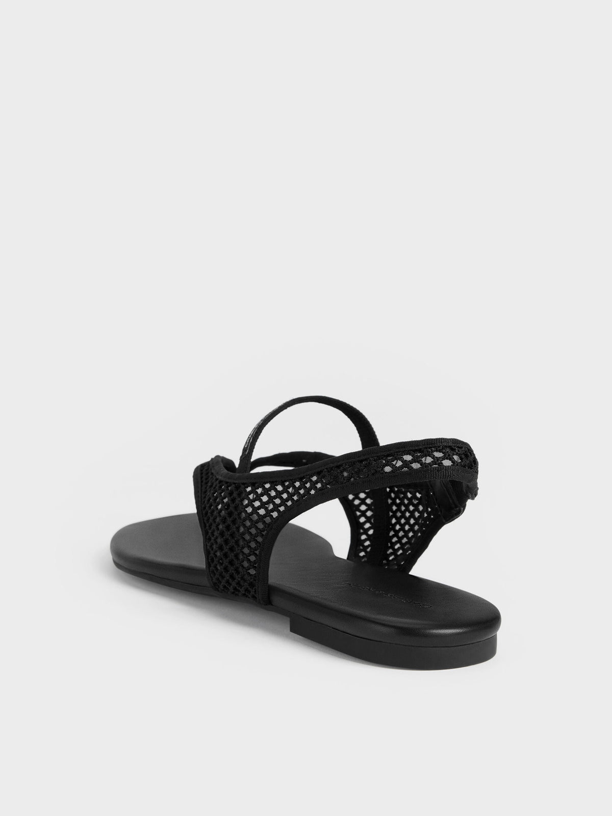 Ellory Mesh Thong Slingback Sandals - Black Textured | CHARLES & KEITH