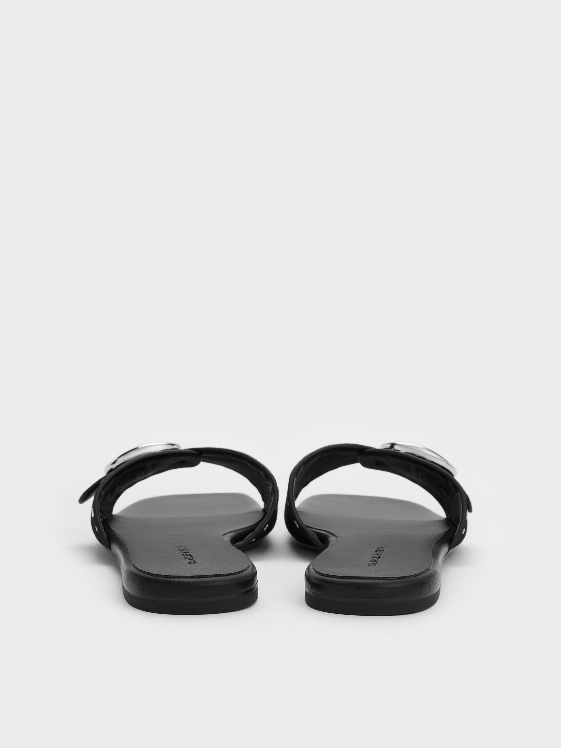 Studded Buckled Slide Sandals - Black | CHARLES & KEITH