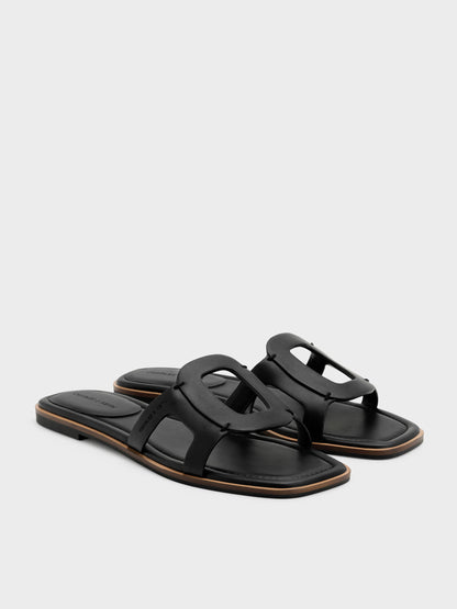 Easley Cut-Out Slide Sandals - Black | CHARLES & KEITH