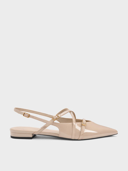 Maybelle Patent Strappy Slingback Flats - Nude | CHARLES & KEITH