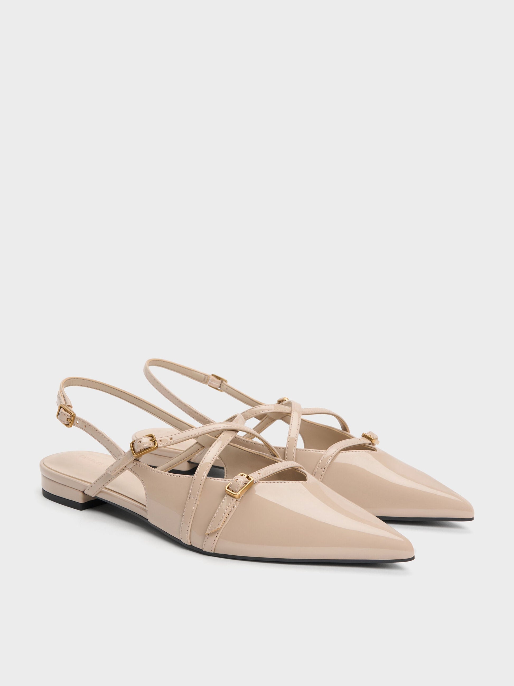 Maybelle Patent Strappy Slingback Flats - Nude | CHARLES & KEITH