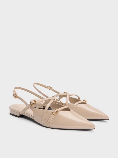 Maybelle Patent Strappy Slingback Flats - Nude | CHARLES & KEITH