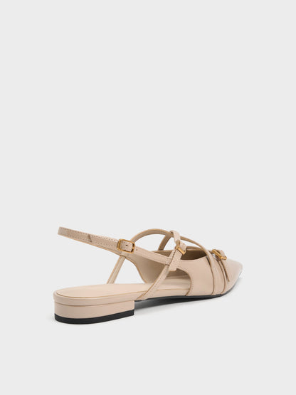 Maybelle Patent Strappy Slingback Flats - Nude | CHARLES & KEITH