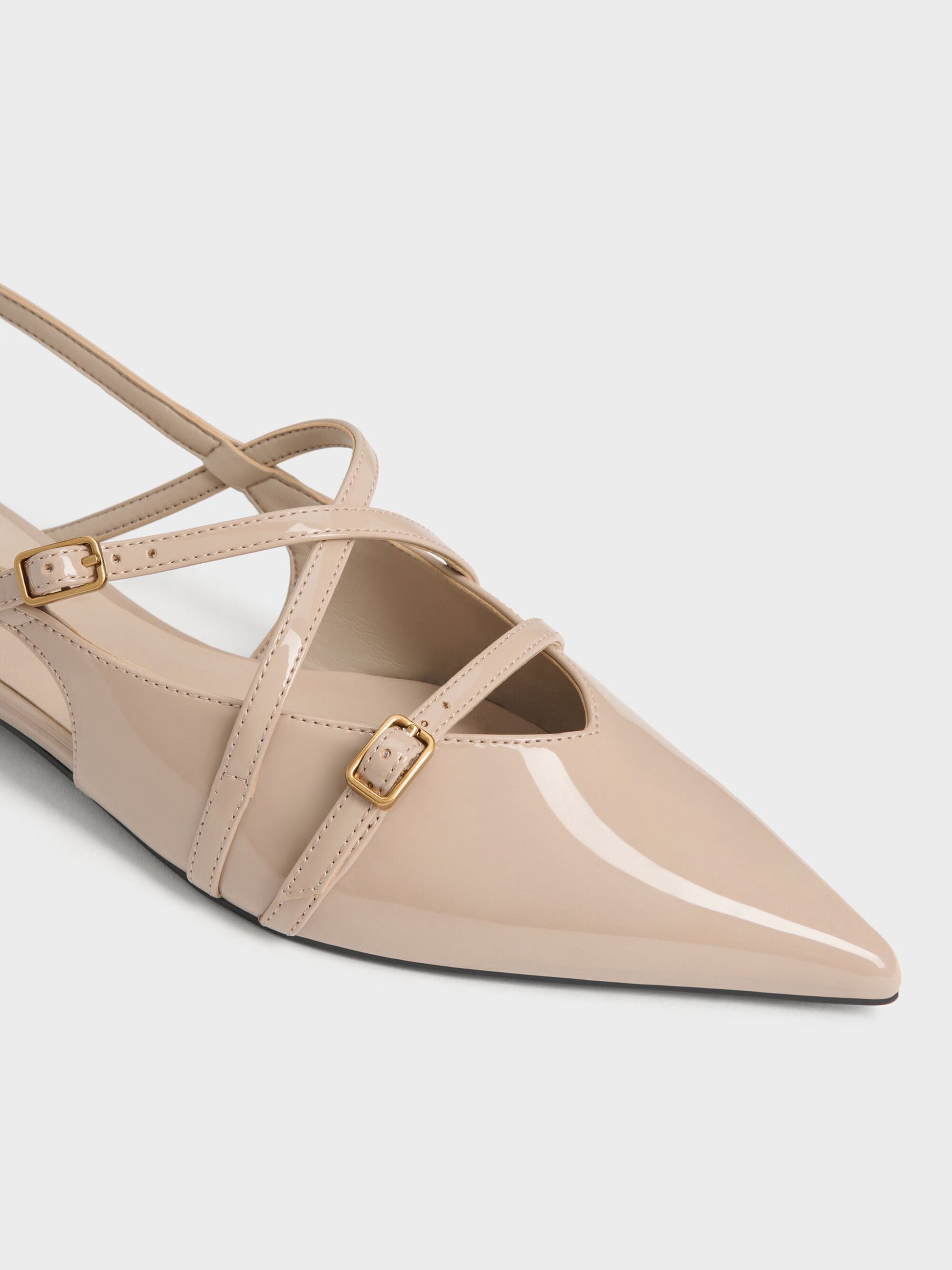 Maybelle Patent Strappy Slingback Flats - Nude | CHARLES & KEITH