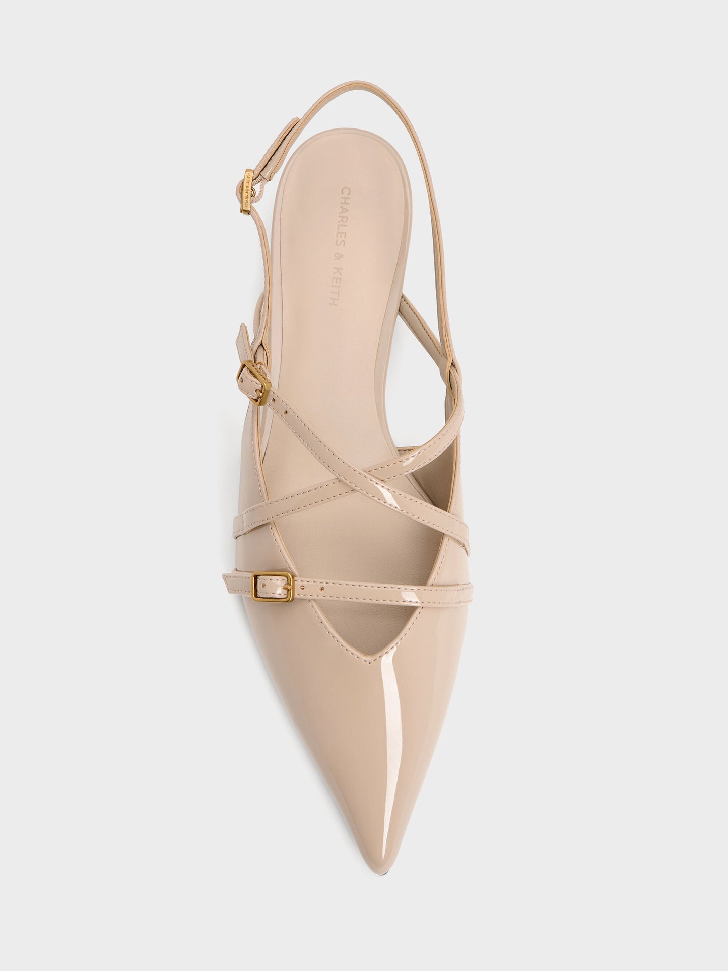 Maybelle Patent Strappy Slingback Flats - Nude | CHARLES & KEITH