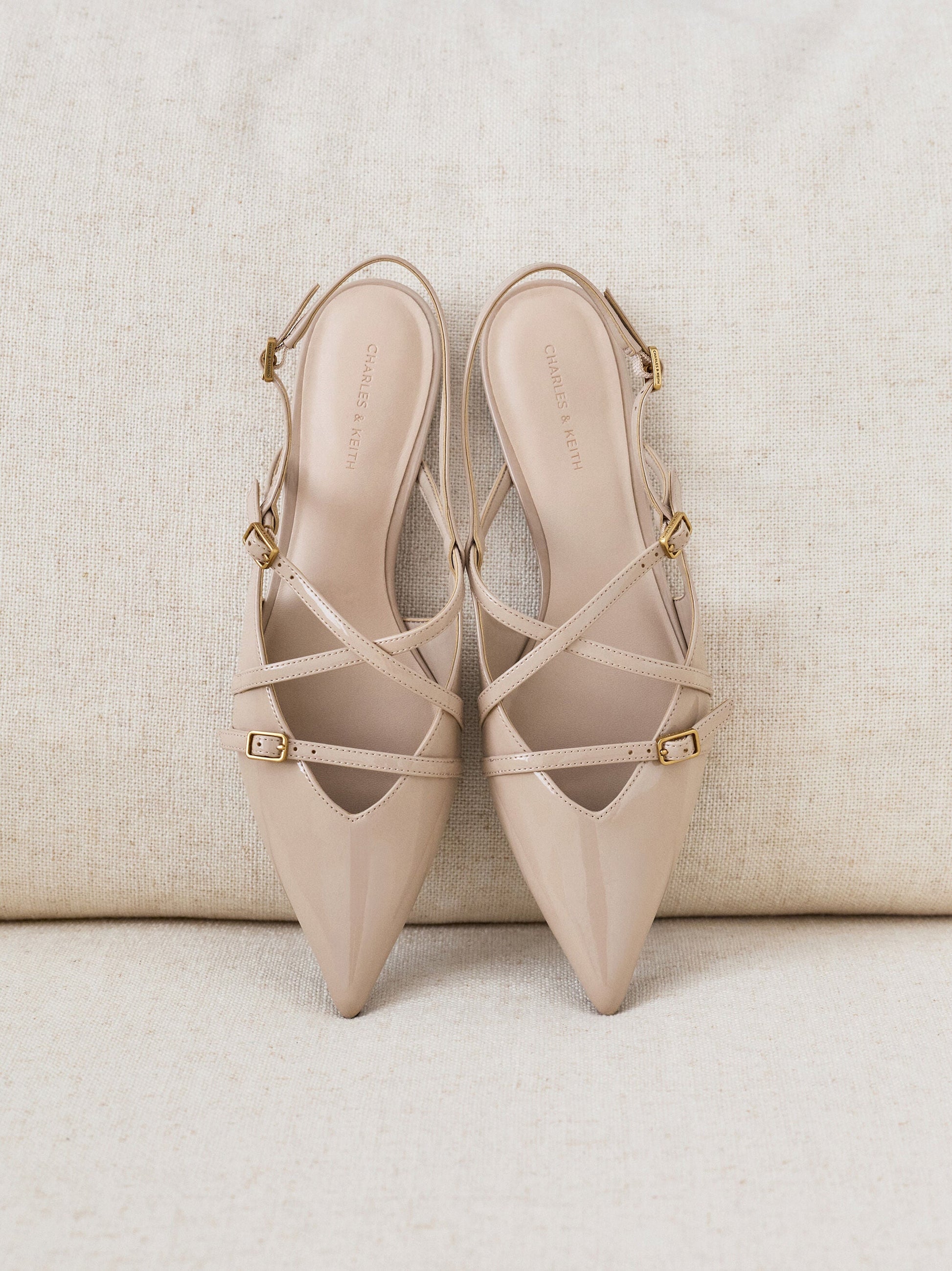 Maybelle Patent Strappy Slingback Flats - Nude | CHARLES & KEITH