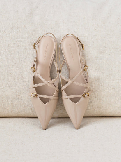 Maybelle Patent Strappy Slingback Flats - Nude | CHARLES & KEITH