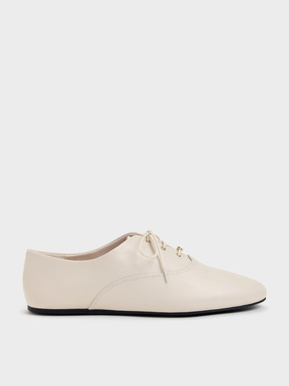 Pippa Leather Derby Flats - Chalk | CHARLES & KEITH