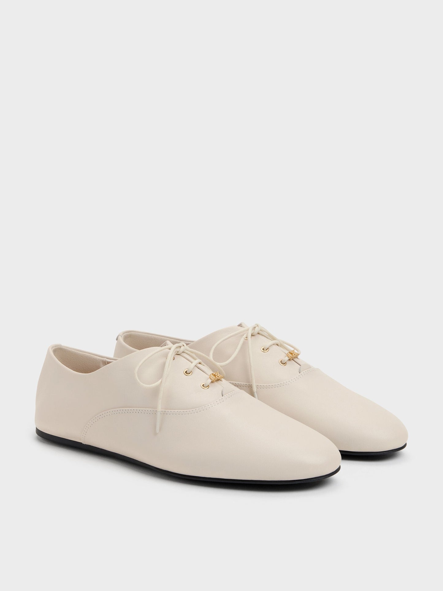 Pippa Leather Derby Flats - Chalk | CHARLES & KEITH
