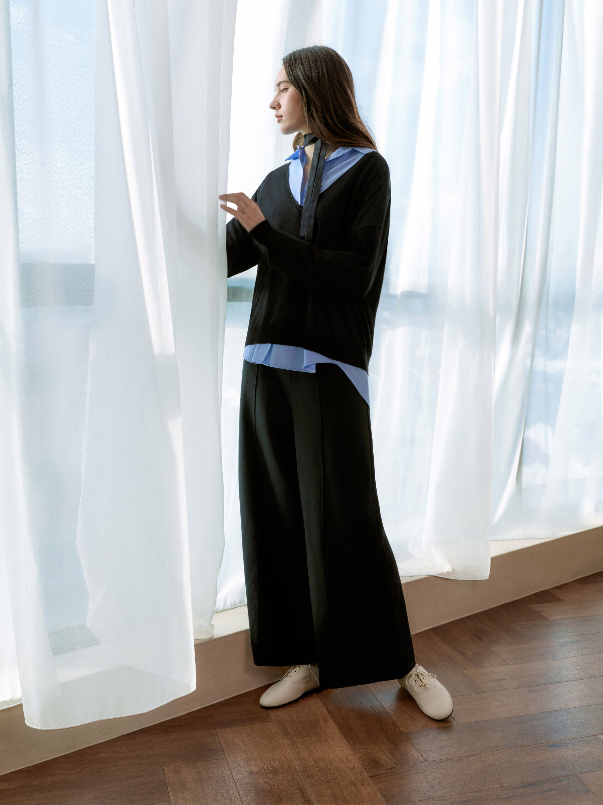 Pippa Leather Derby Flats - Chalk | CHARLES & KEITH