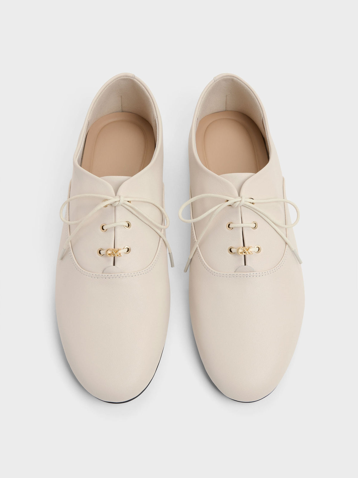 Pippa Leather Derby Flats - Chalk | CHARLES & KEITH