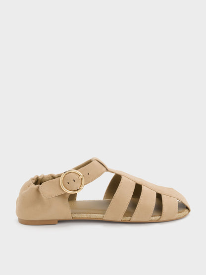 Faux Suede Caged Flat Espadrilles - Sand | CHARLES & KEITH