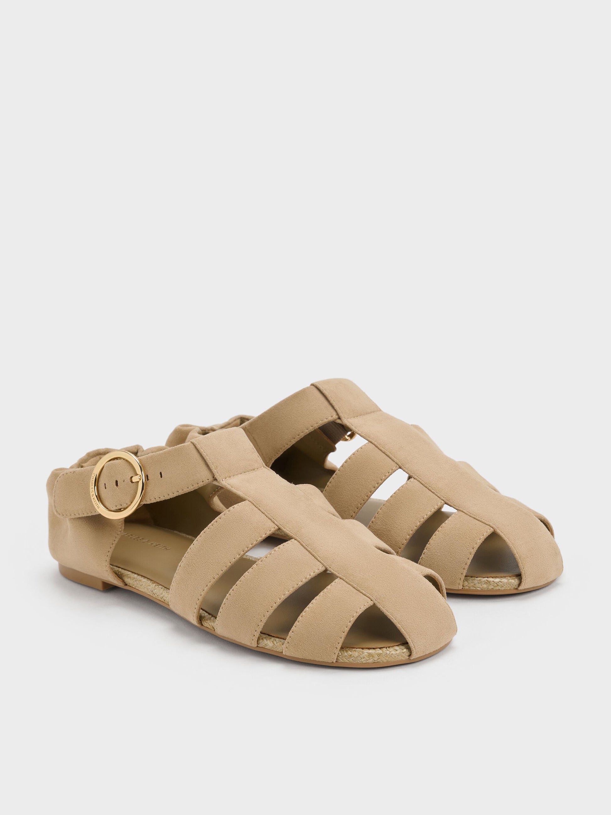 Faux Suede Caged Flat Espadrilles - Sand | CHARLES & KEITH