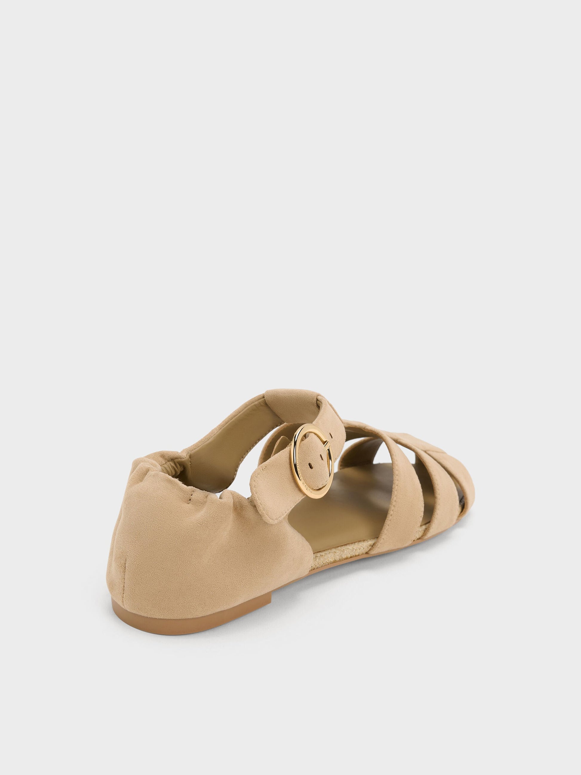 Faux Suede Caged Flat Espadrilles - Sand | CHARLES & KEITH
