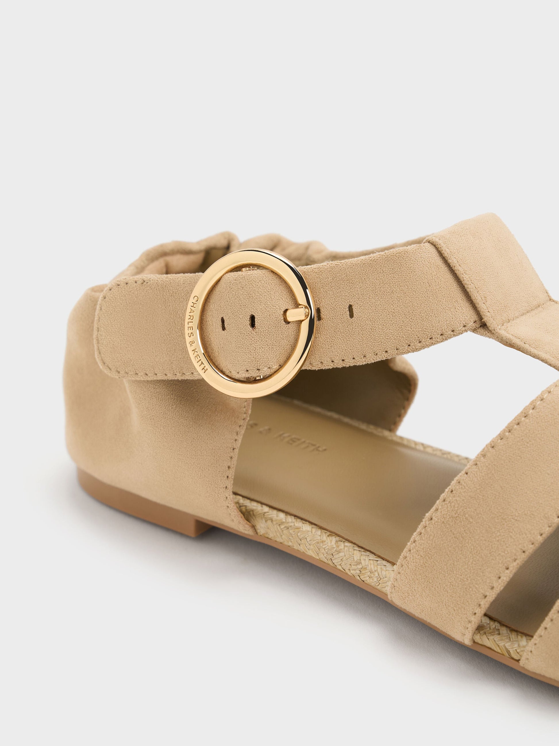 Faux Suede Caged Flat Espadrilles - Sand | CHARLES & KEITH