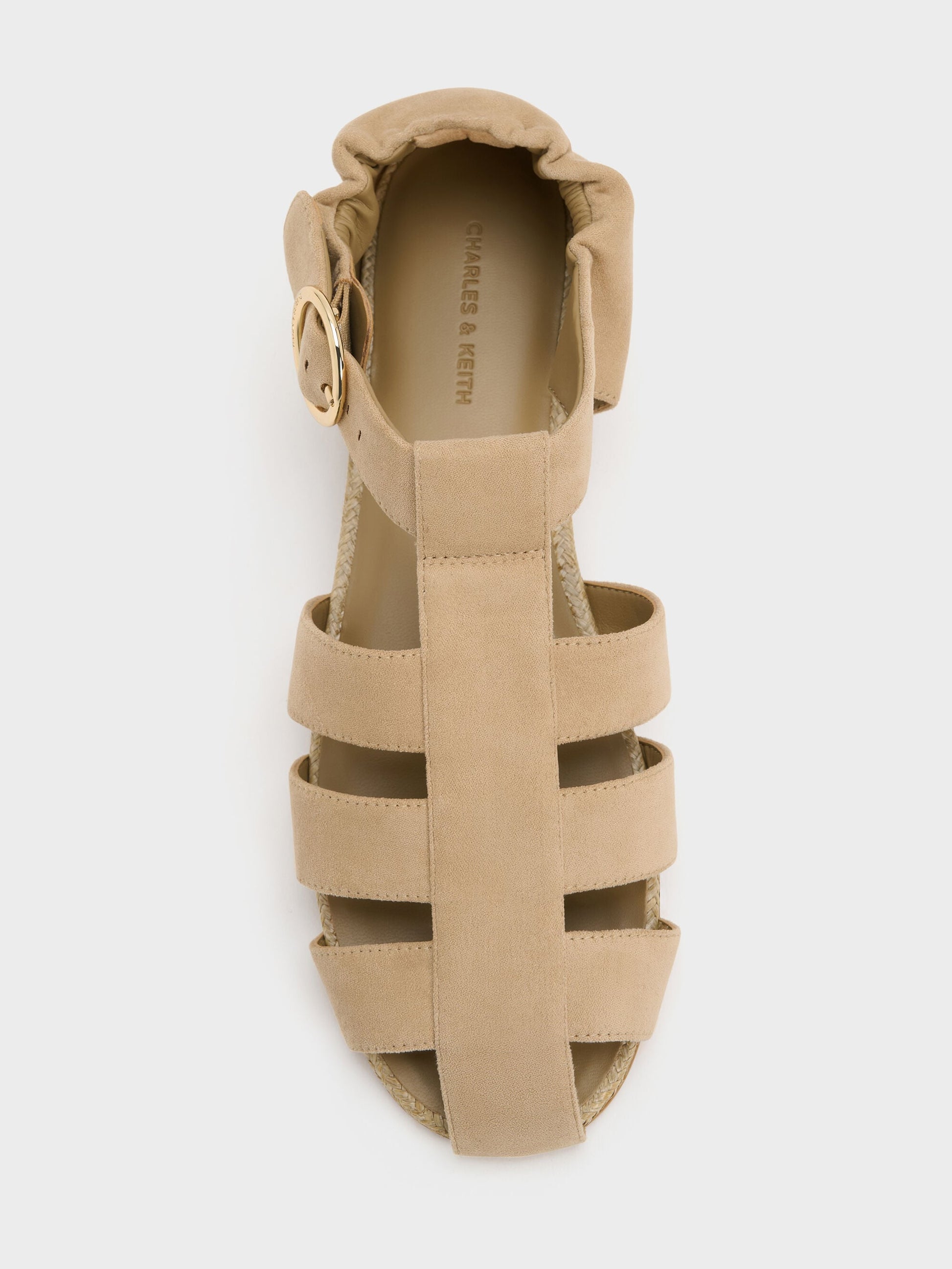 Faux Suede Caged Flat Espadrilles - Sand | CHARLES & KEITH
