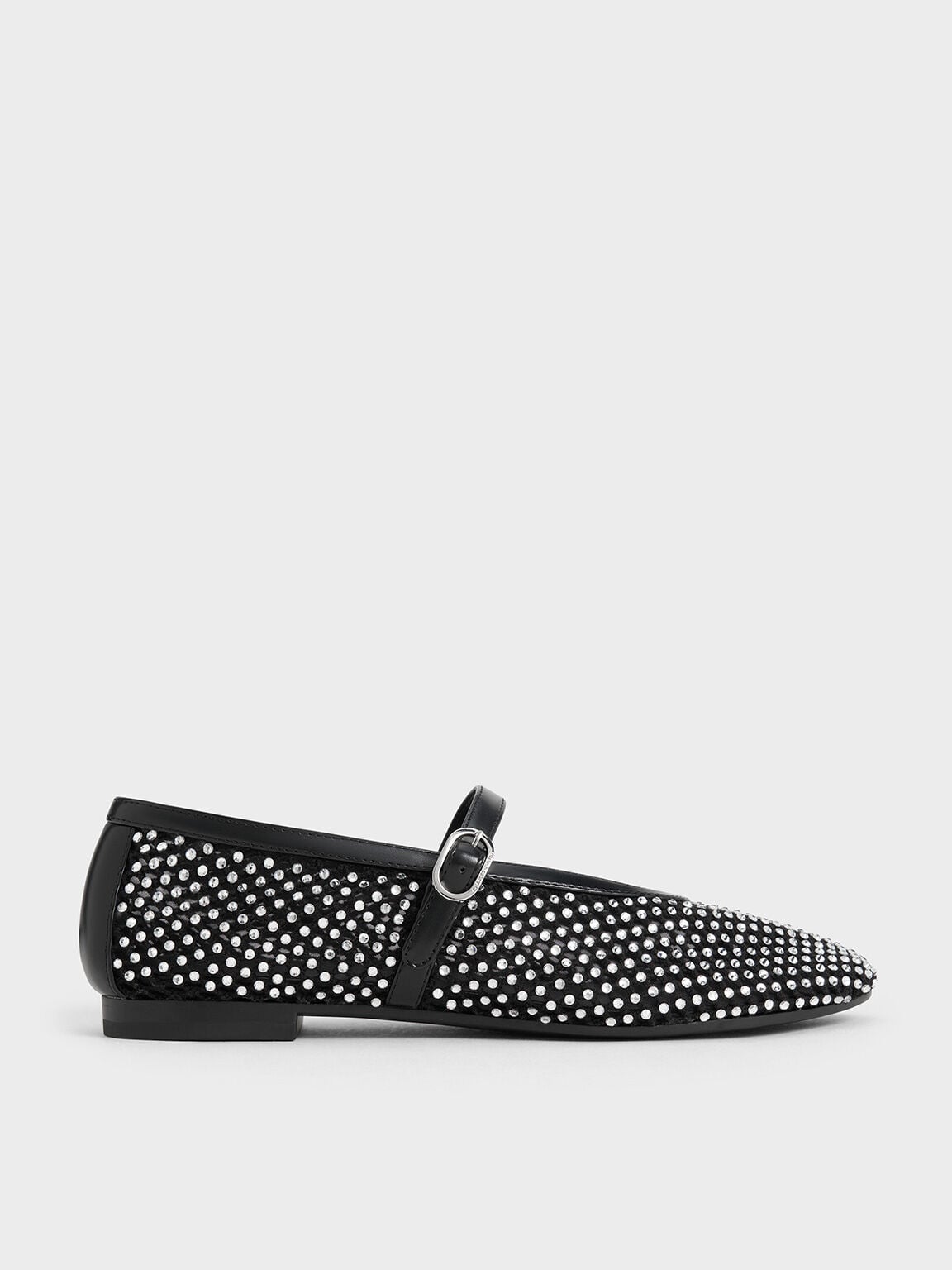 Maggie Mesh Crystal Mary Janes - Black | CHARLES & KEITH
