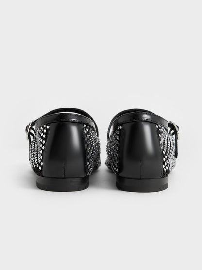 Maggie Mesh Crystal Mary Janes - Black | CHARLES & KEITH