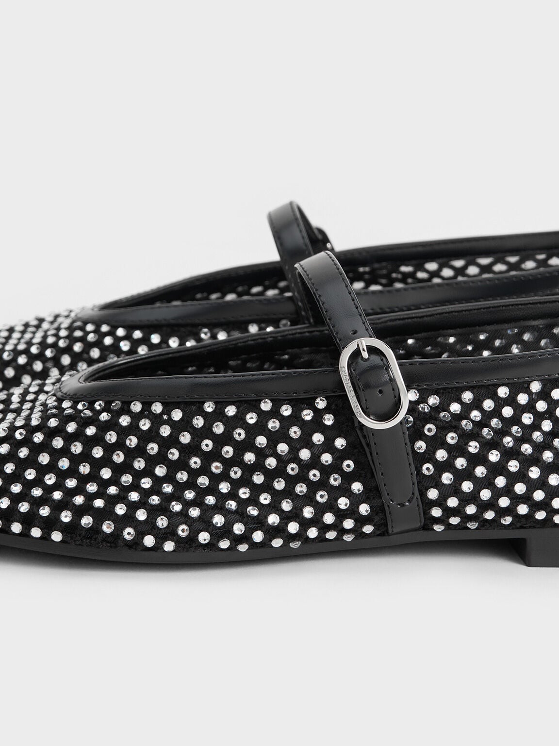 Maggie Mesh Crystal Mary Janes - Black | CHARLES & KEITH