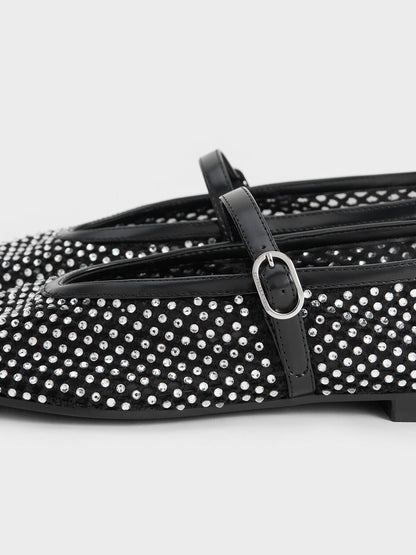 Maggie Mesh Crystal Mary Janes - Black | CHARLES & KEITH