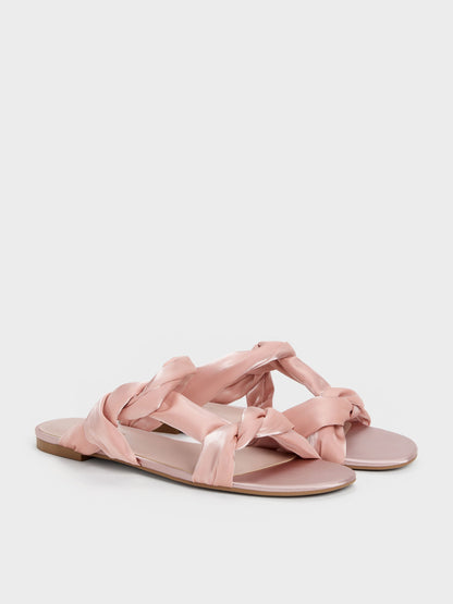 Ruched-Strap Slide Sandals - Light Pink | CHARLES & KEITH