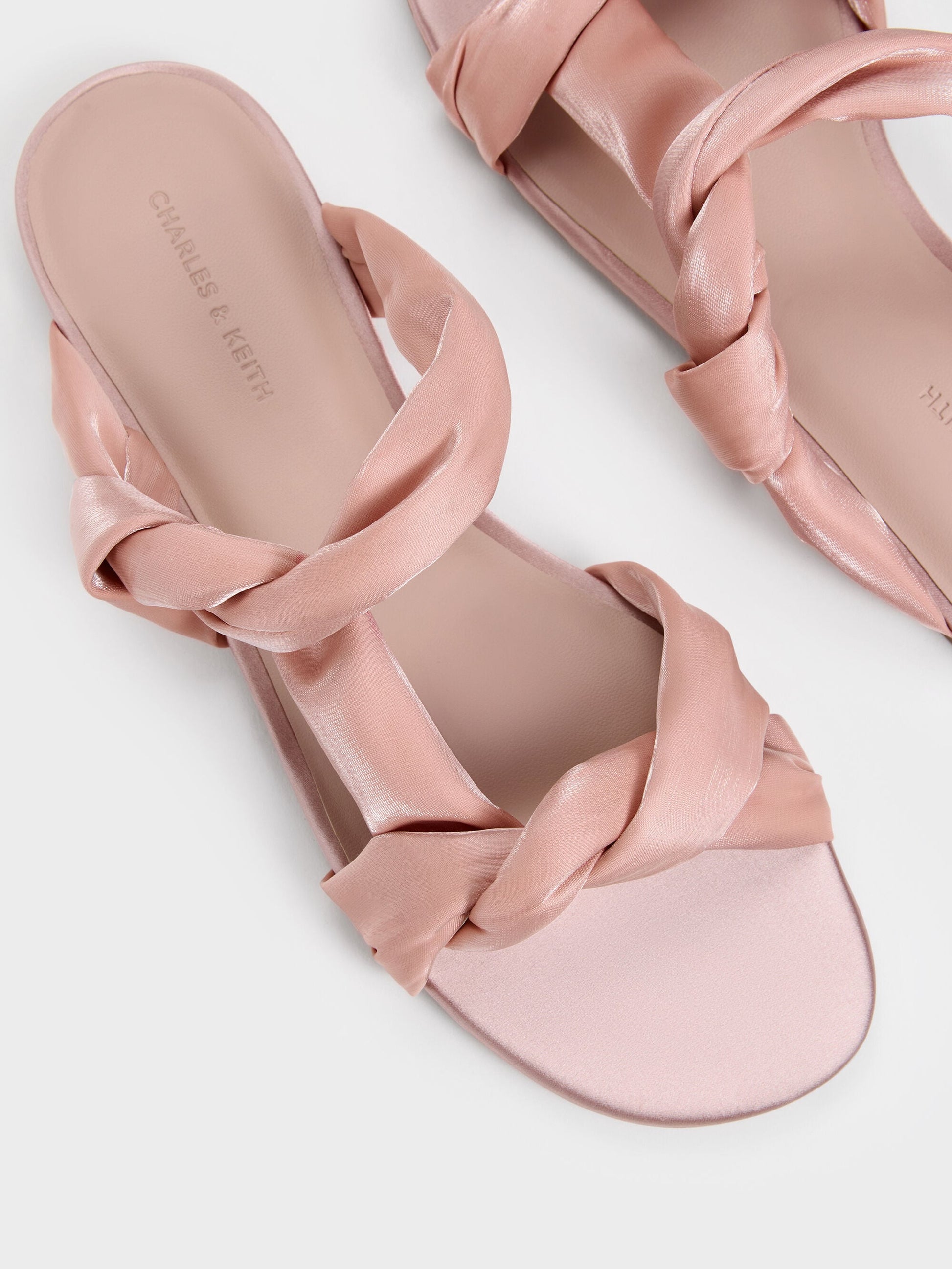 Ruched-Strap Slide Sandals - Light Pink | CHARLES & KEITH