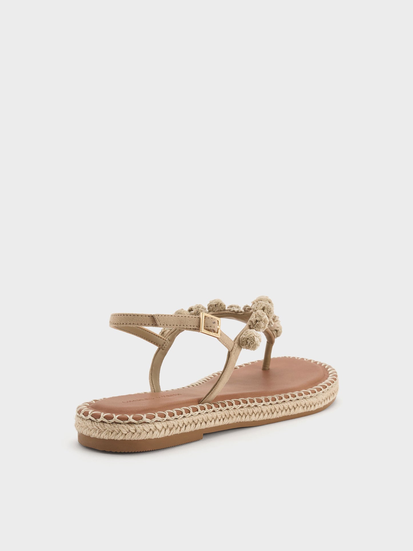 Faux Suede Flower Espadrille Thong Sandals - Sand | CHARLES & KEITH