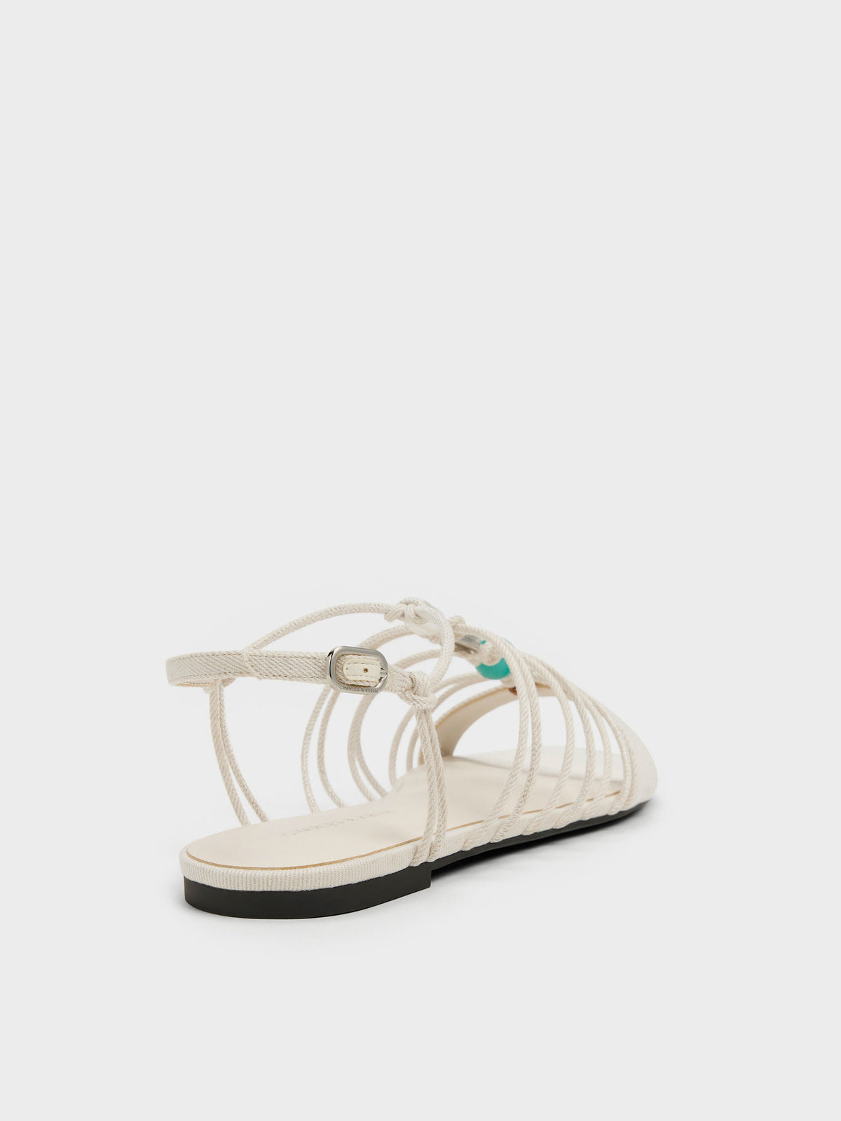 Georgie Linen Bead Strappy Sandals - Chalk | CHARLES & KEITH