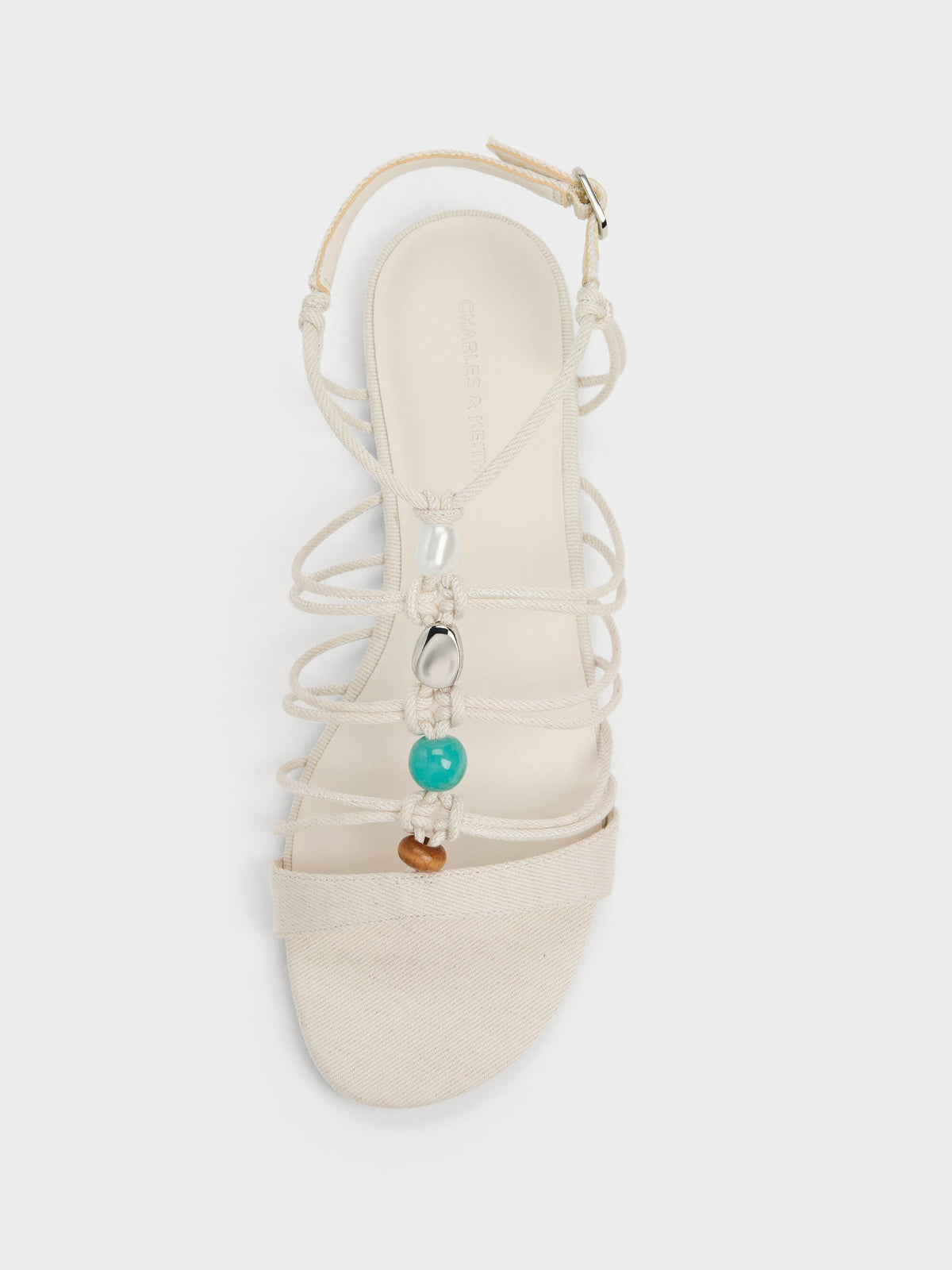 Georgie Linen Bead Strappy Sandals - Chalk | CHARLES & KEITH
