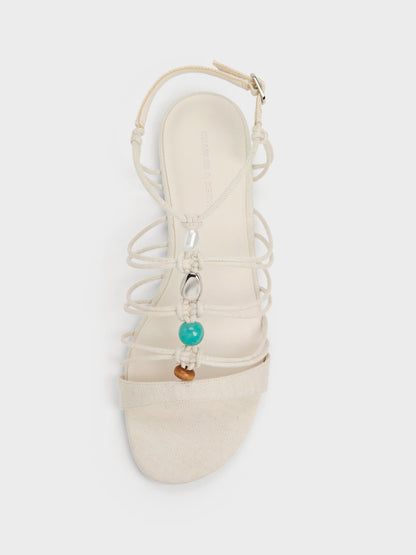 Georgie Linen Bead Strappy Sandals - Chalk | CHARLES & KEITH