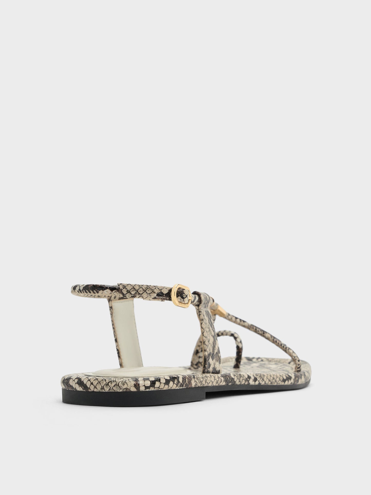 Snake-Print Metallic-Accent Toe-Ring Sandals - Animal Print Natural | CHARLES & KEITH