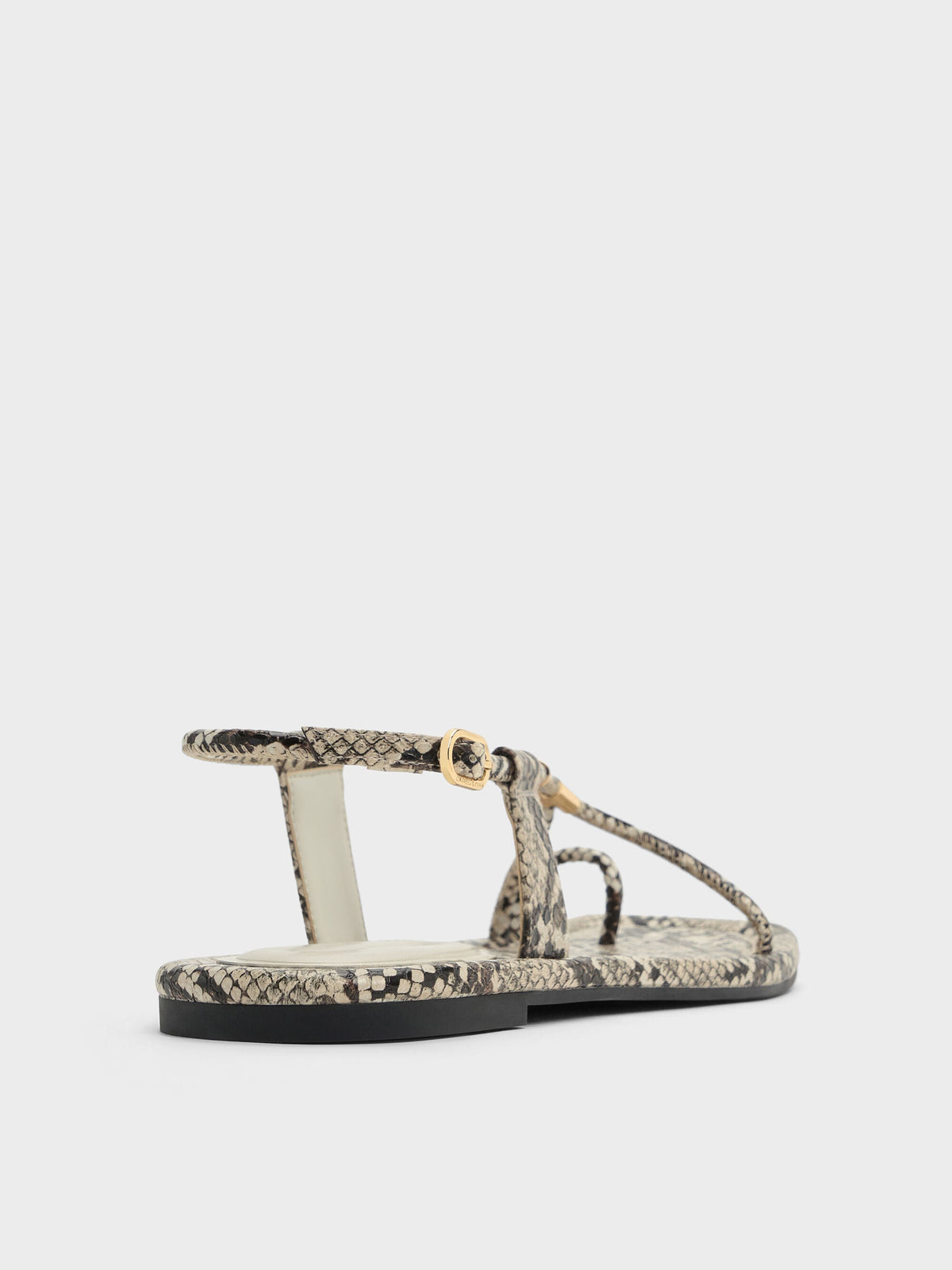 Snake-Print Metallic-Accent Toe-Ring Sandals - Animal Print Natural | CHARLES & KEITH