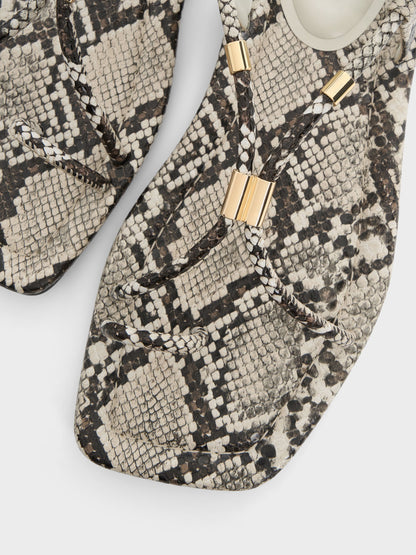 Snake-Print Metallic-Accent Toe-Ring Sandals - Animal Print Natural | CHARLES & KEITH