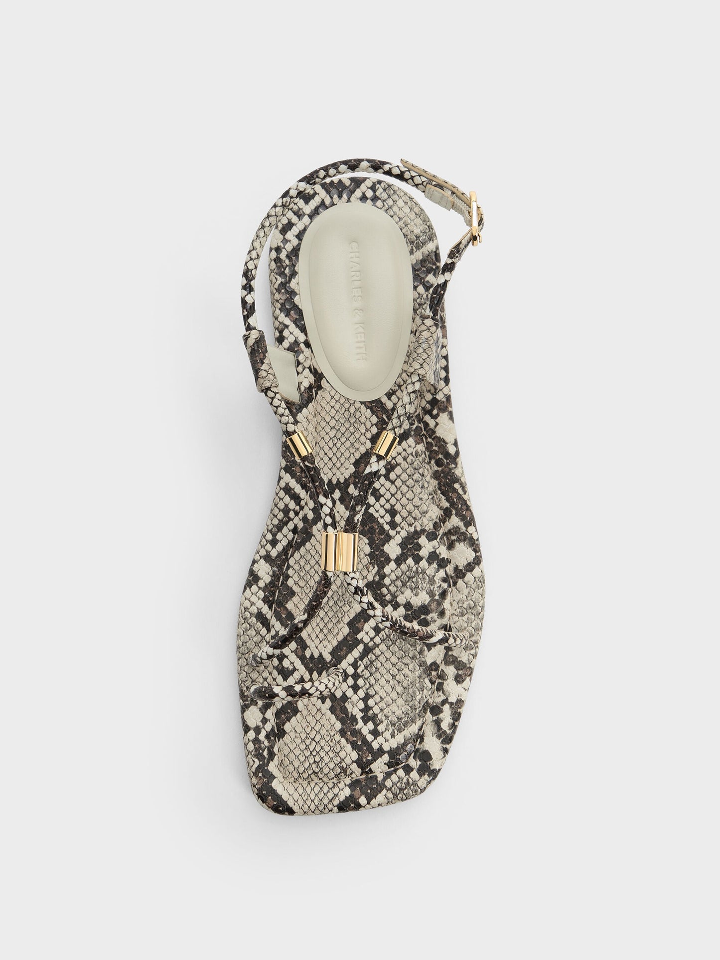 Snake-Print Metallic-Accent Toe-Ring Sandals - Animal Print Natural | CHARLES & KEITH
