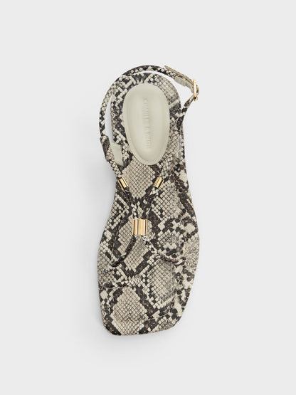Snake-Print Metallic-Accent Toe-Ring Sandals - Animal Print Natural | CHARLES & KEITH