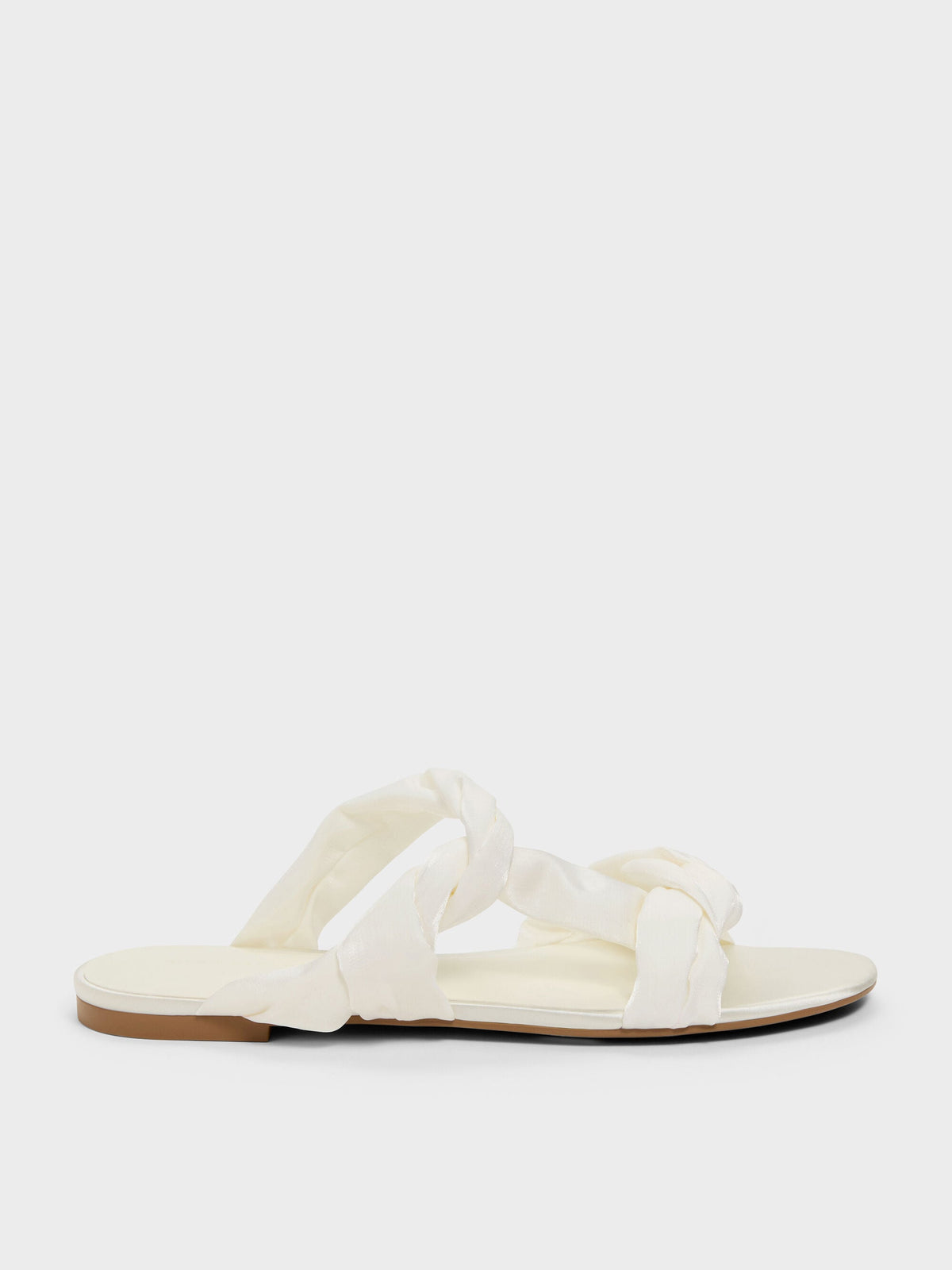 Ruched-Strap Slide Sandals - White | CHARLES & KEITH