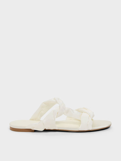 Ruched-Strap Slide Sandals - White | CHARLES & KEITH