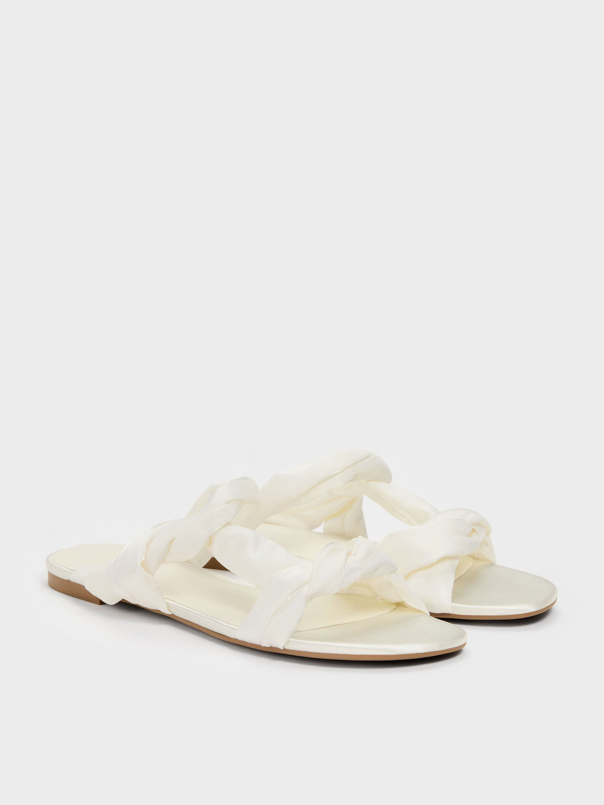 Ruched-Strap Slide Sandals - White | CHARLES & KEITH