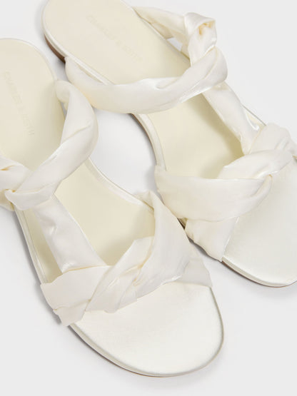 Ruched-Strap Slide Sandals - White | CHARLES & KEITH