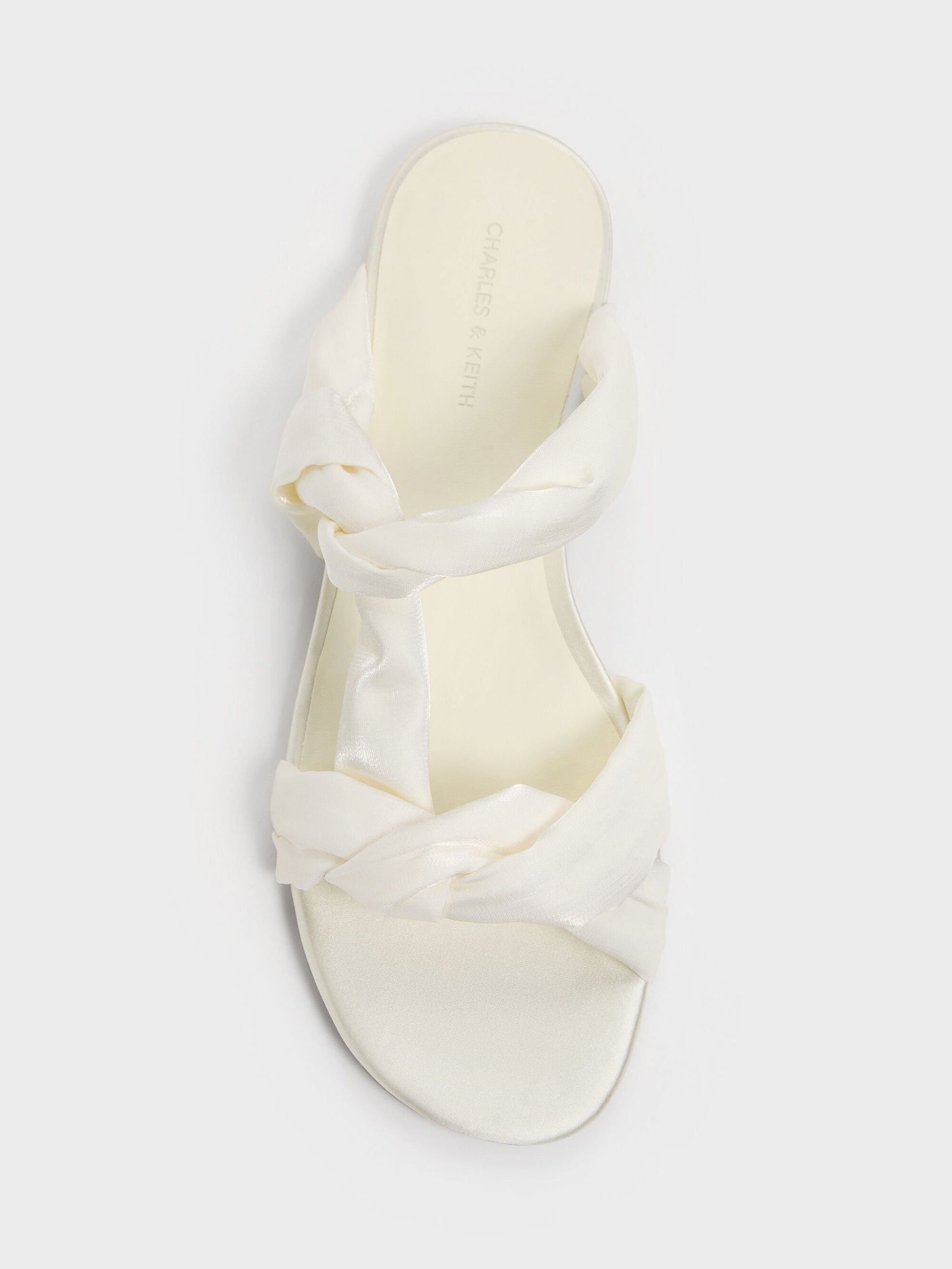 Ruched-Strap Slide Sandals - White | CHARLES & KEITH