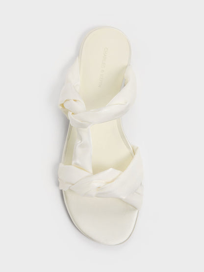 Ruched-Strap Slide Sandals - White | CHARLES & KEITH