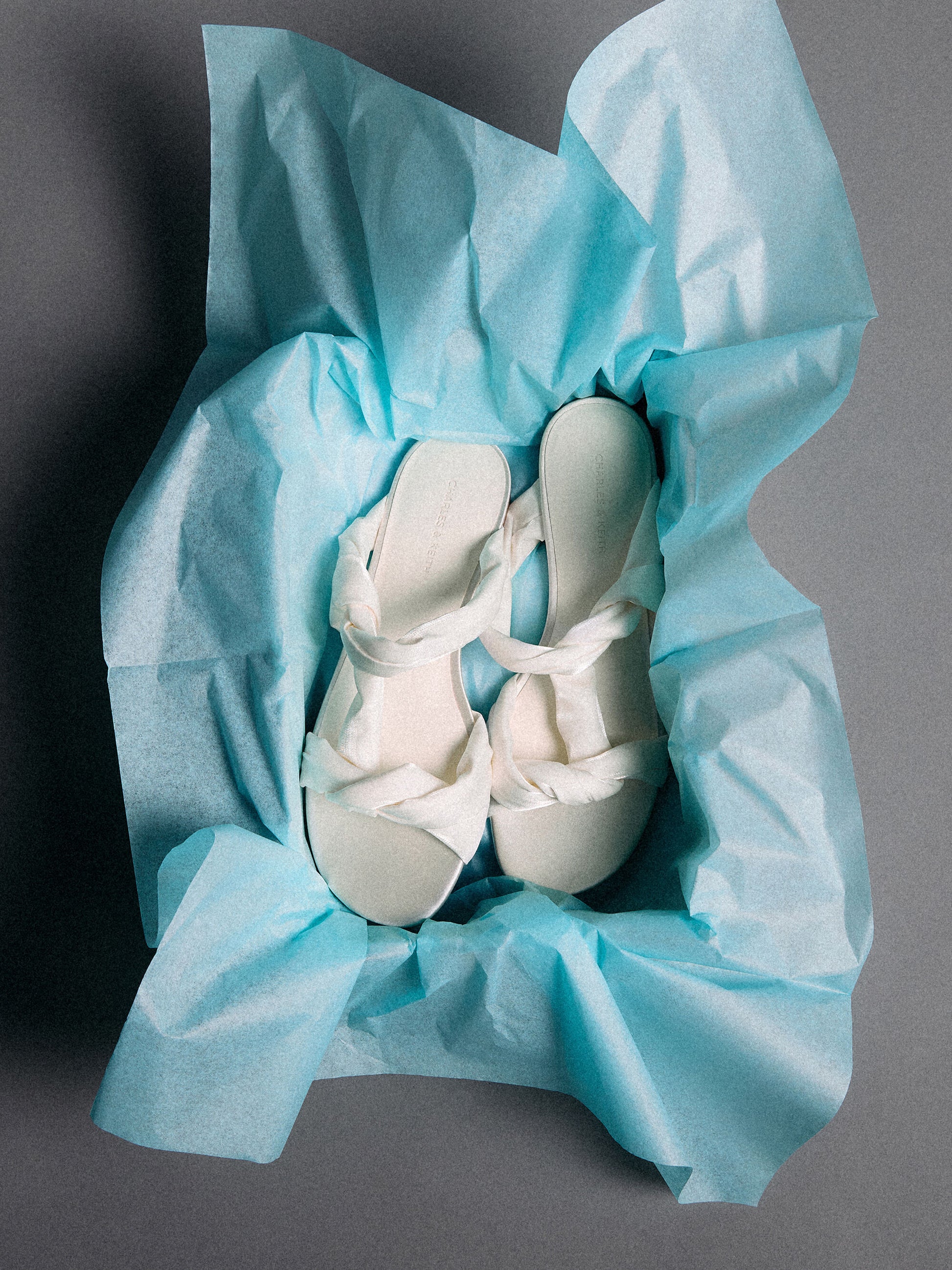 Ruched-Strap Slide Sandals - White | CHARLES & KEITH