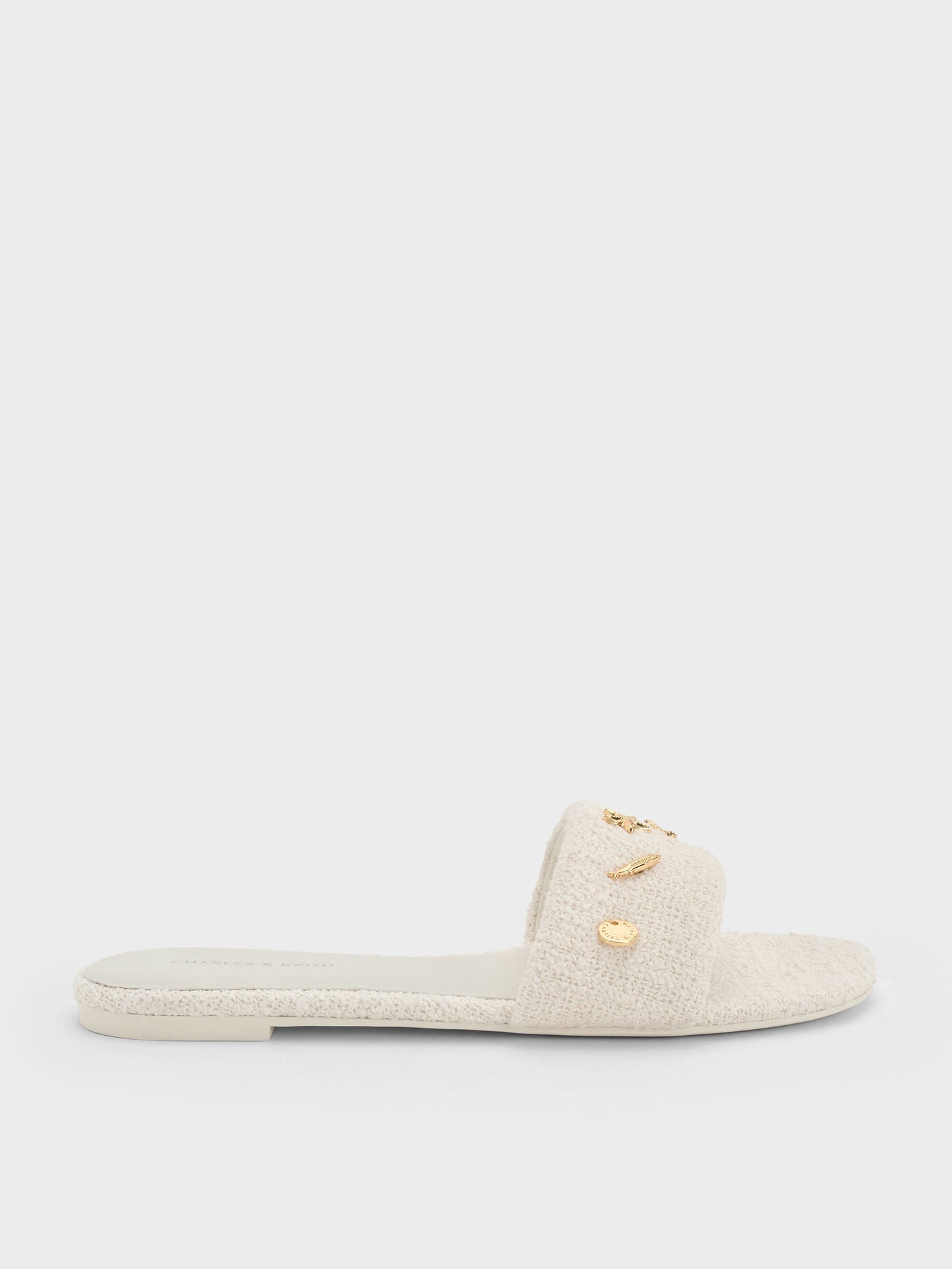 Tweed Beach Slide Sandals - Chalk | CHARLES & KEITH