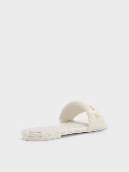 Tweed Beach Slide Sandals - Chalk | CHARLES & KEITH