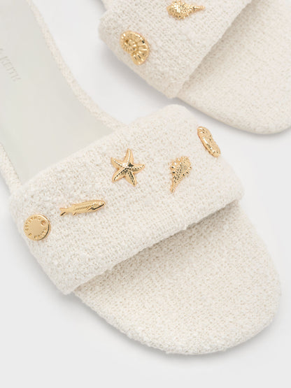 Tweed Beach Slide Sandals - Chalk | CHARLES & KEITH