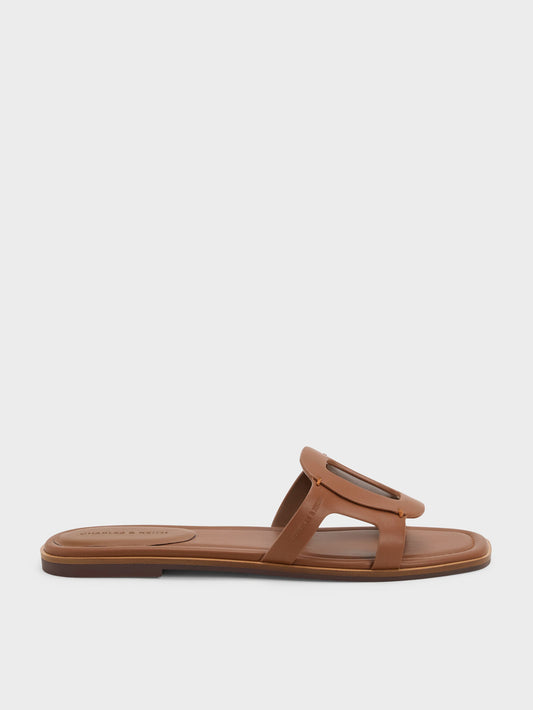 Easley Cut-Out Slide Sandals - Caramel | CHARLES & KEITH