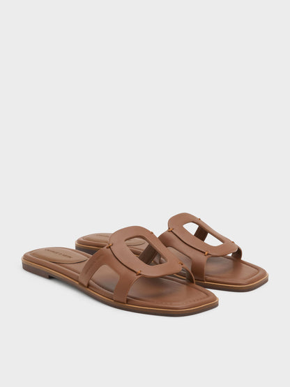 Easley Cut-Out Slide Sandals - Caramel | CHARLES & KEITH